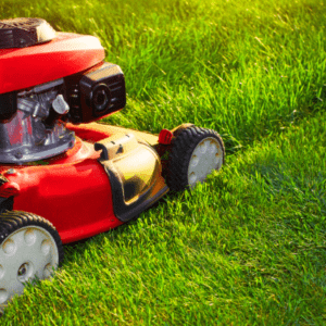 red lawn mower cutting grass